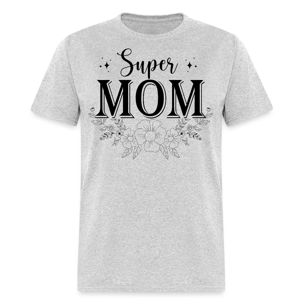 Stylish Floral Super Mom T-shirt - heather gray