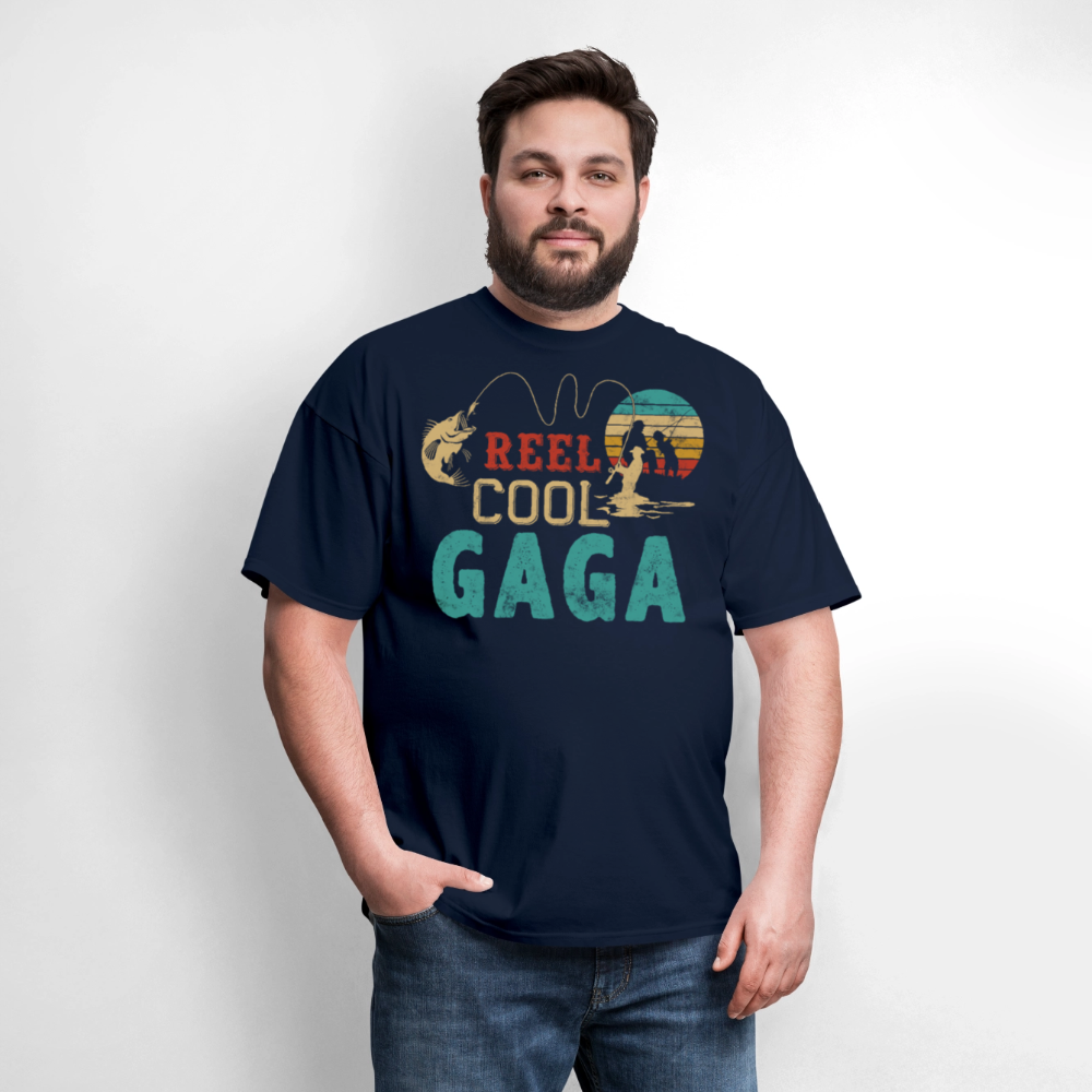 Reel Cool Gaga Cute Grandma Fishing T-shirt - navy