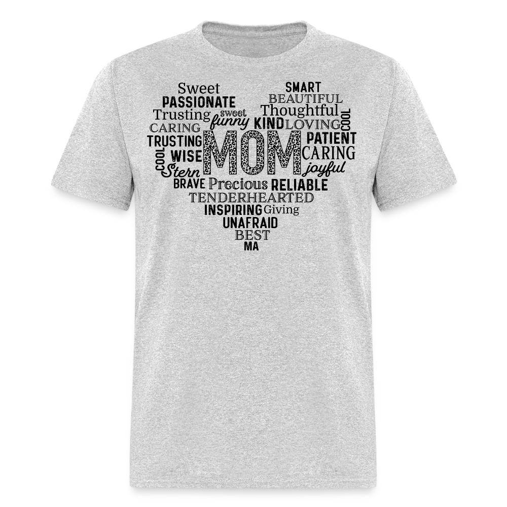 Heart Shaped Mom Appreciation Word Cloud Print T-shirt - heather gray