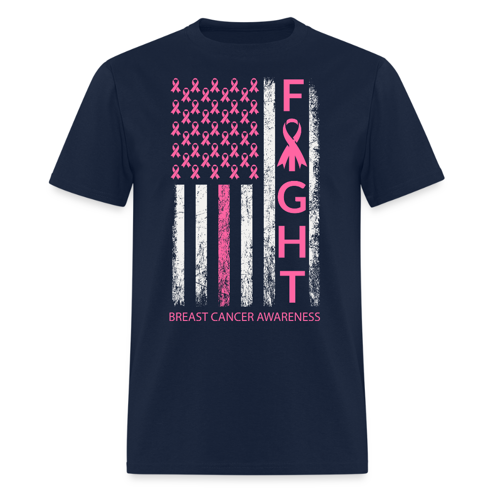 Pink Ribbon Support Breast Cancer Awareness T-Shirt - navy