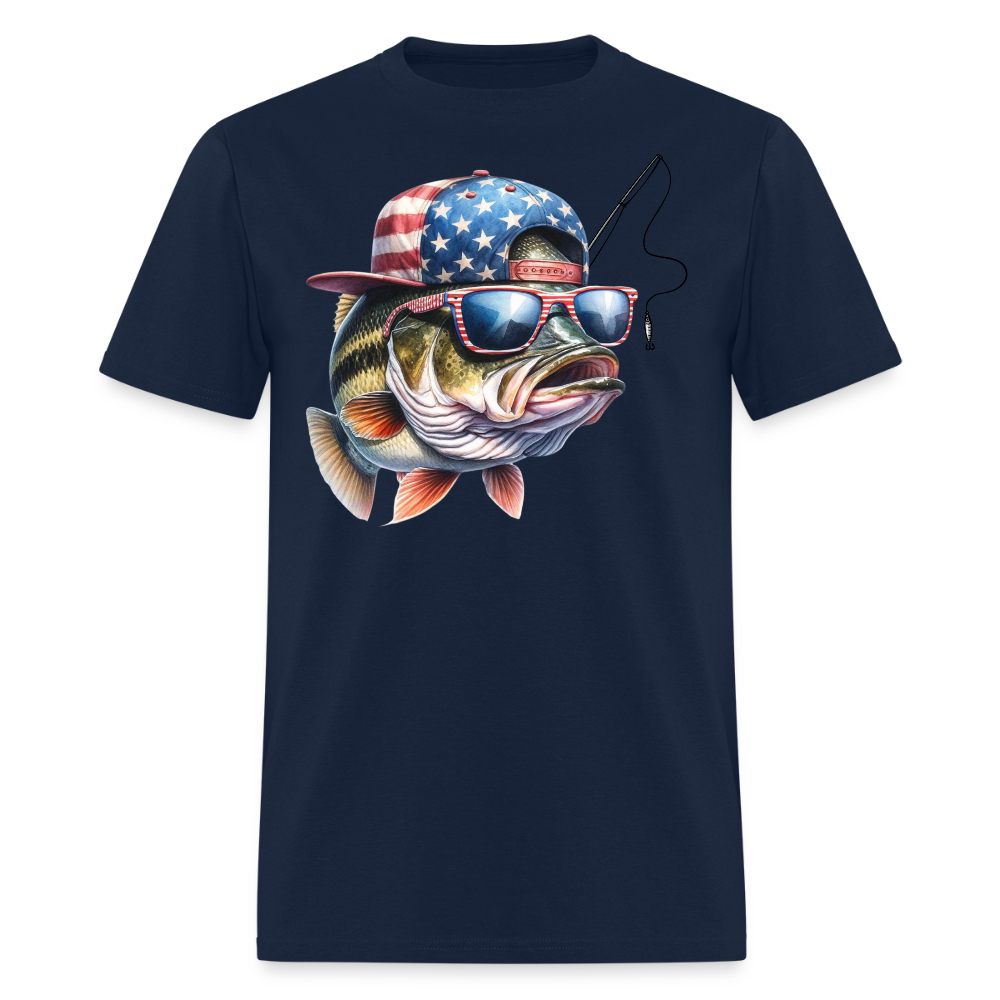 Patriotic Bass Fishing T-Shirt - navy