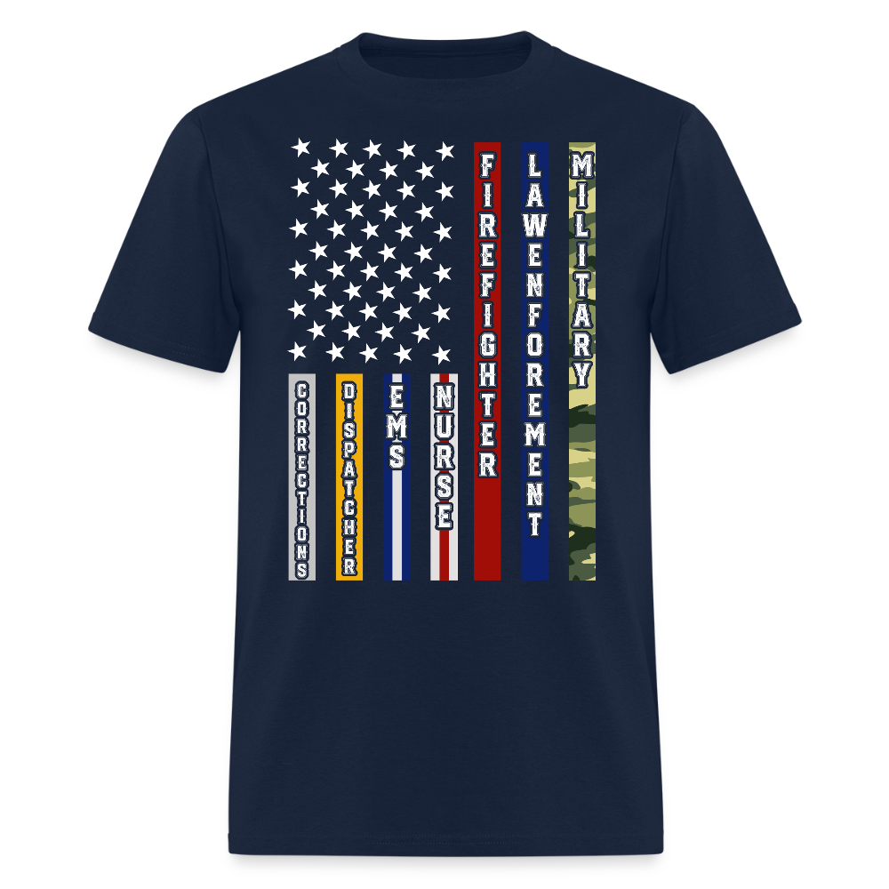 Patriotic First Responder Flag Support American Heroes T-shirt - navy