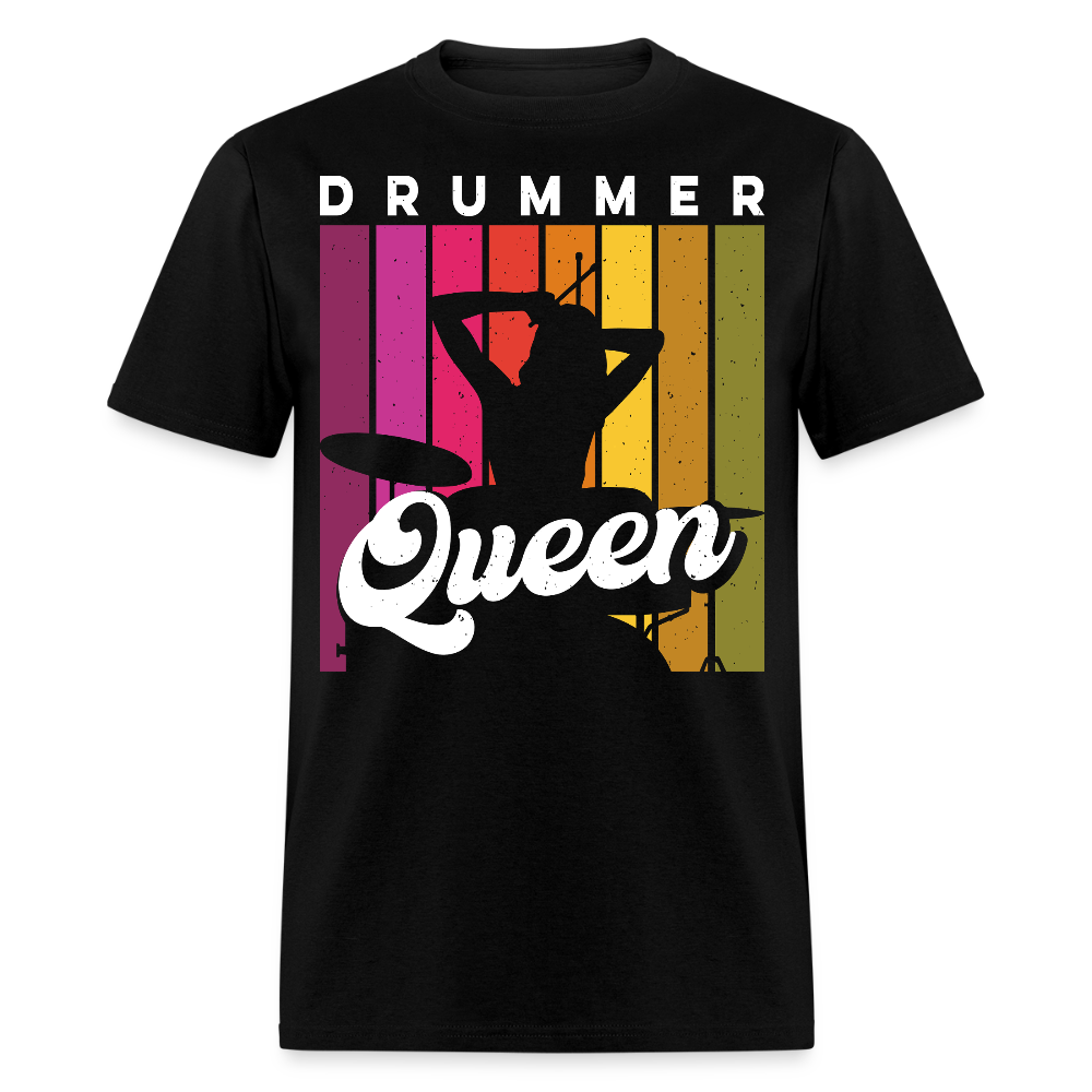 Retro Drummer Queen T-shirt - black