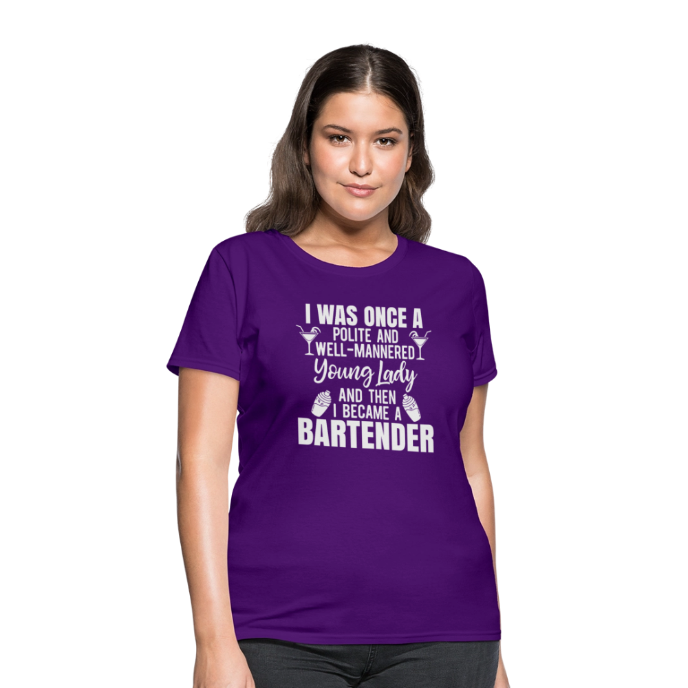 I Was Once a Polite Young Lady Funny Bartender T-Shirt - purple