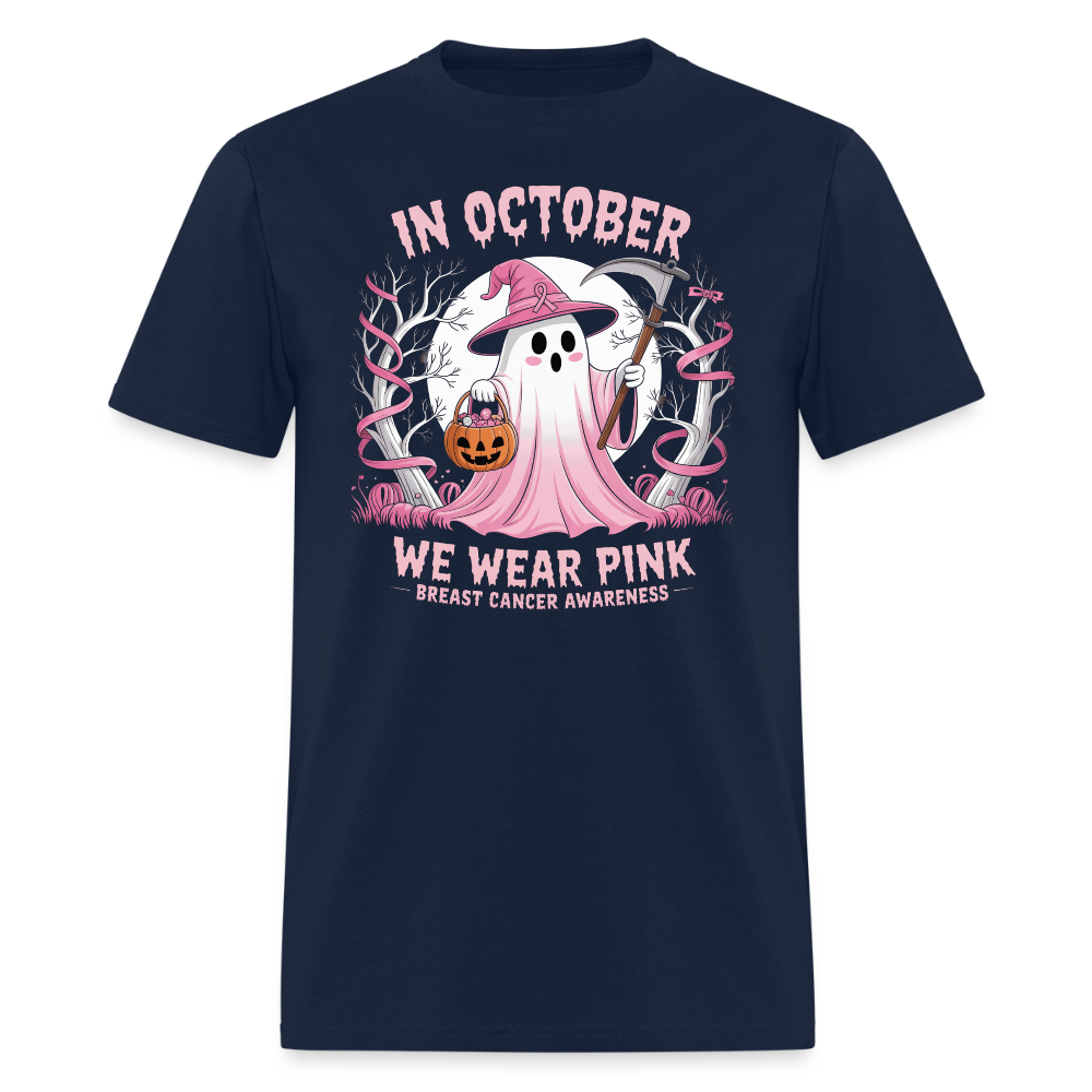 In October We Wear Pink Ghost Halloween T-Shirt - navy