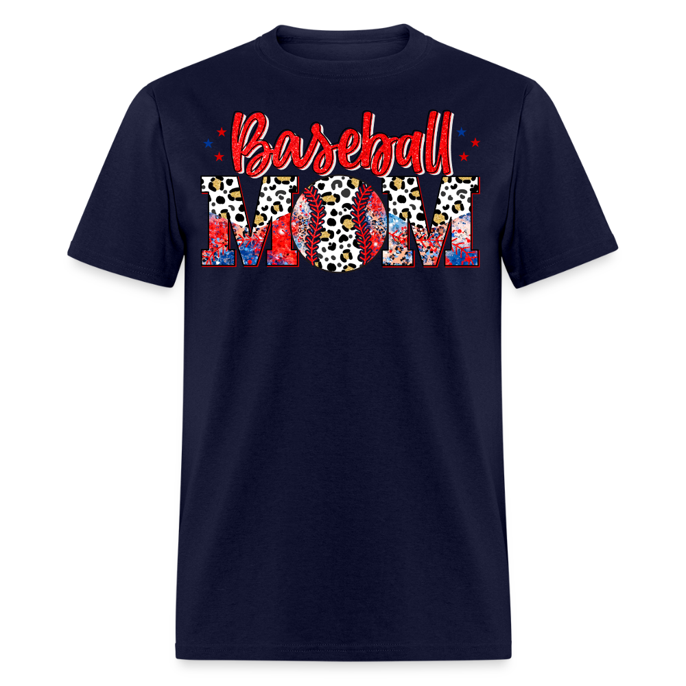 Stylish Baseball Mom Leopard Print T-shirt - navy