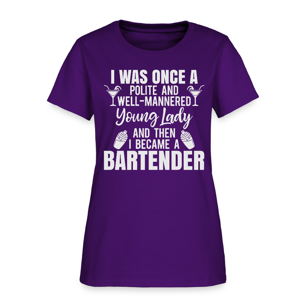 I Was Once a Polite Young Lady Funny Bartender T-Shirt - purple