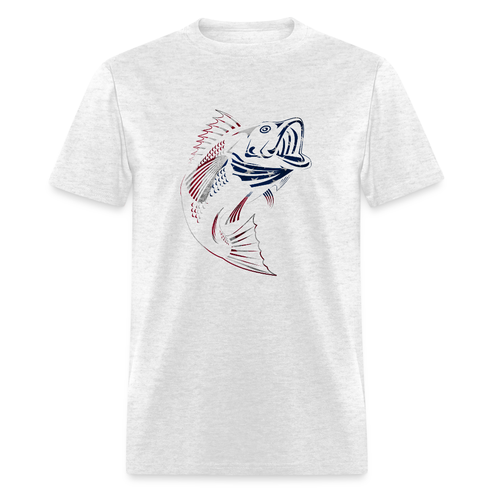 Patriotic Bass Fishing Graphic T-Shirt - light heather gray