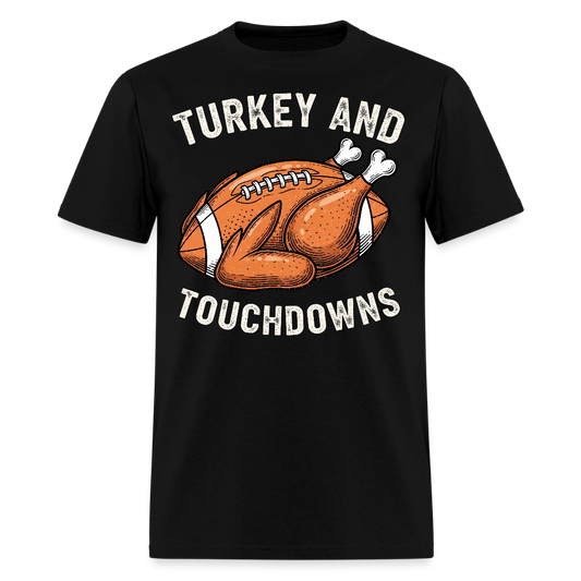 Turkey And Touchdowns Thanksgiving Football T-Shirt - black