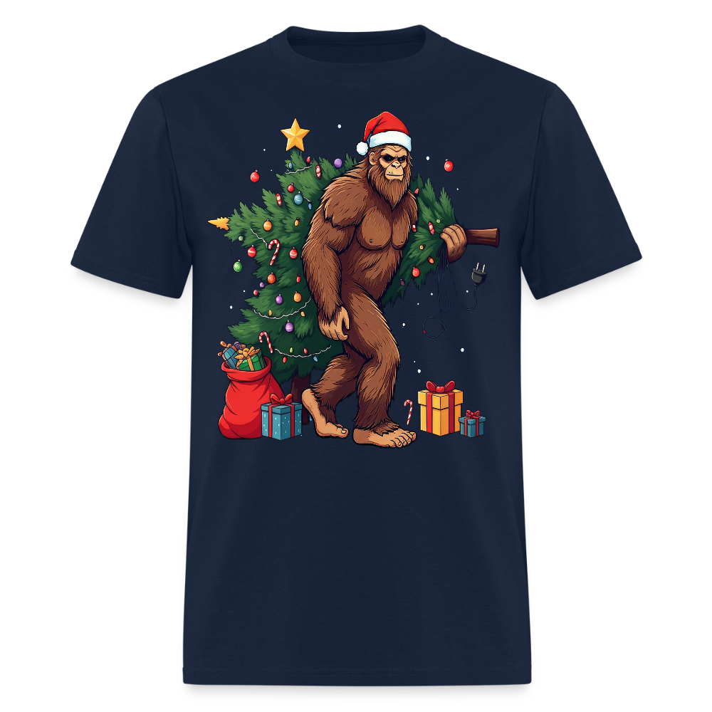 Santa Hat Bigfoot Christmas T-Shirt - navy