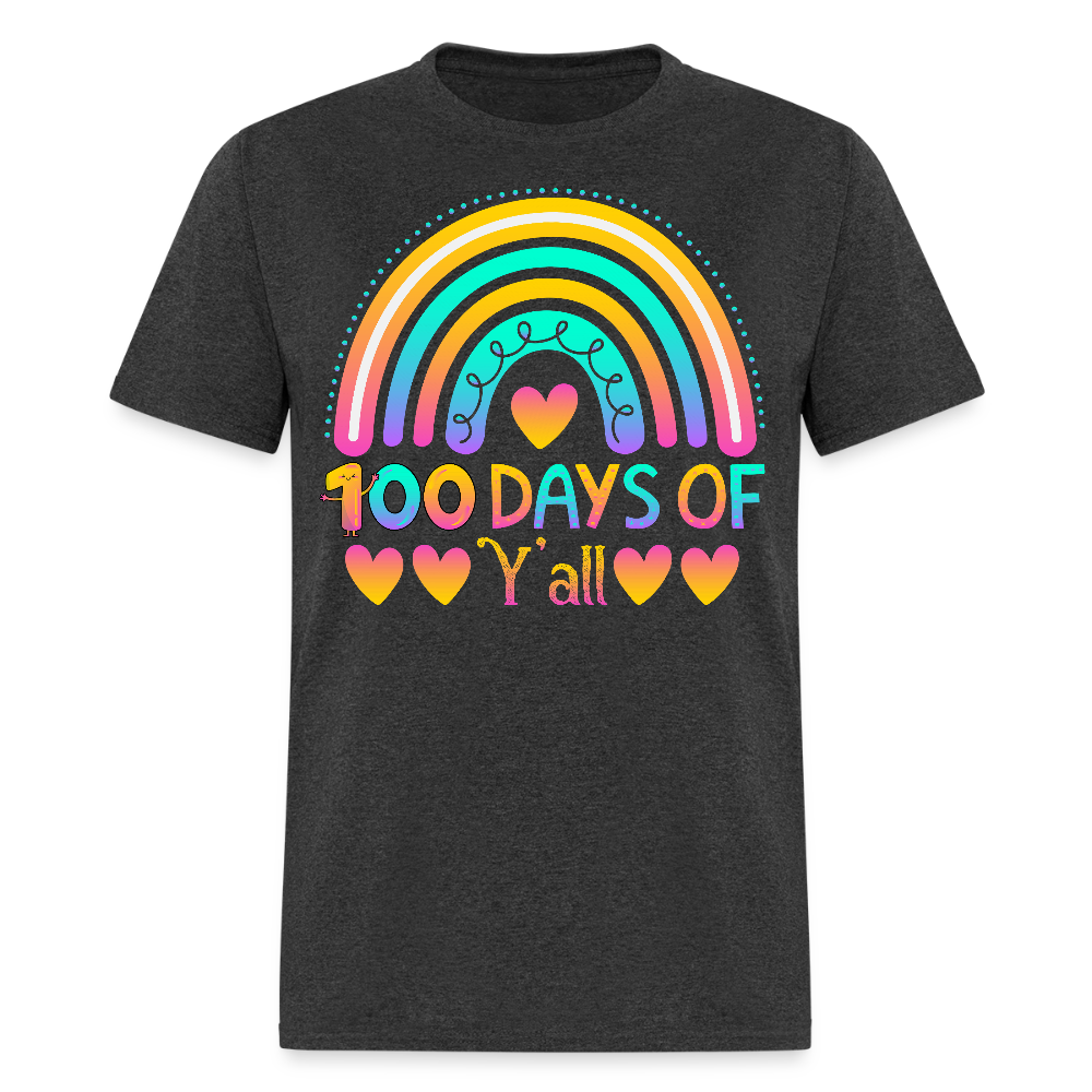 100 Days of School Shirt Rainbow & Hearts Design for Teachers Unisex T-Shirt - heather black