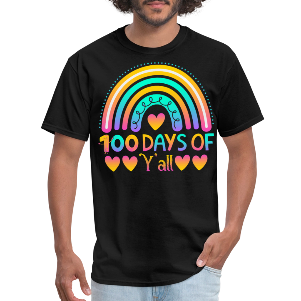 100 Days of School Shirt Rainbow & Hearts Design for Teachers Unisex T-Shirt - black