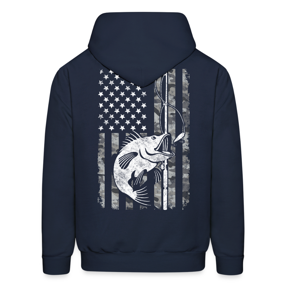 Camo American Flag Patriotic Bass Fishing Hoodie - navy
