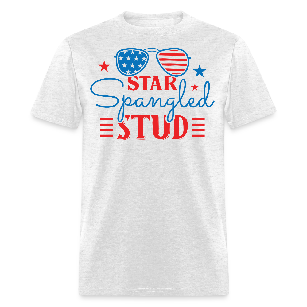 Star Spangled Stud Funny Patriotic T-Shirt - light heather gray