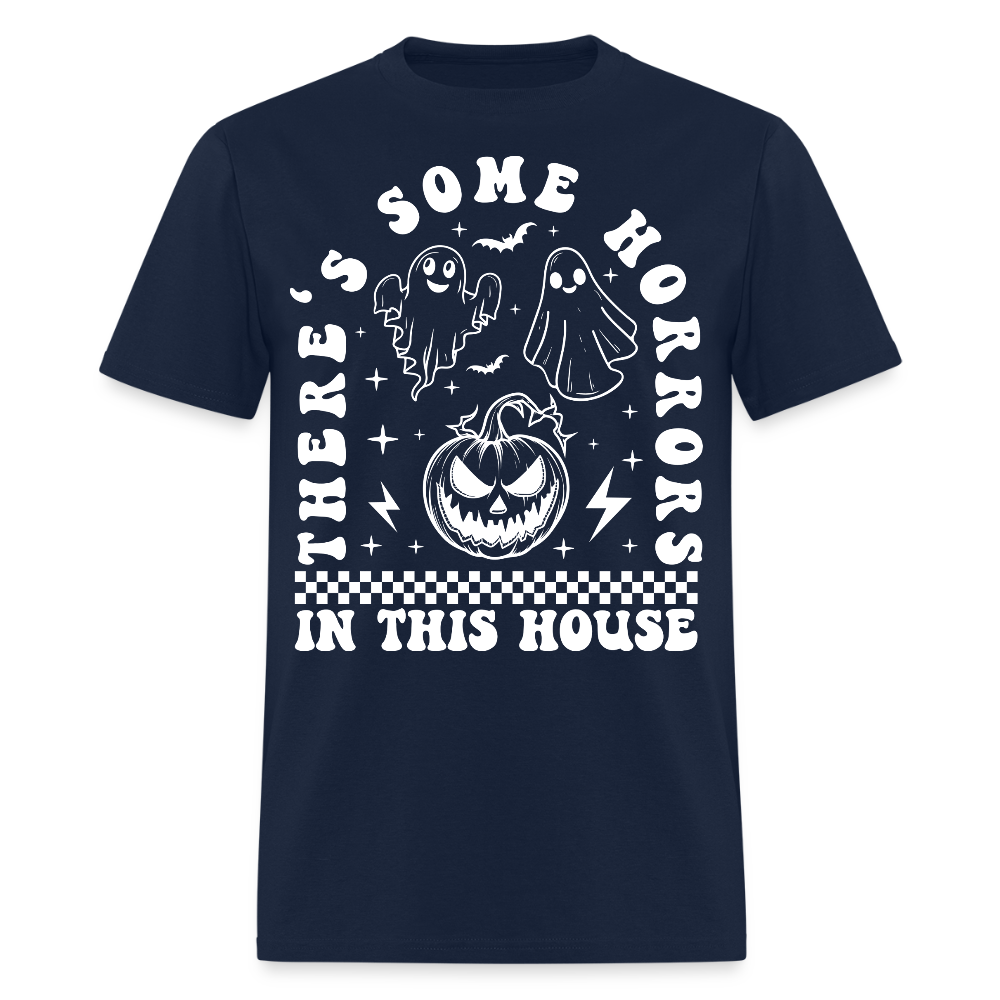 There’s Some Horrors In This House Halloween Ghost T-Shirt - navy