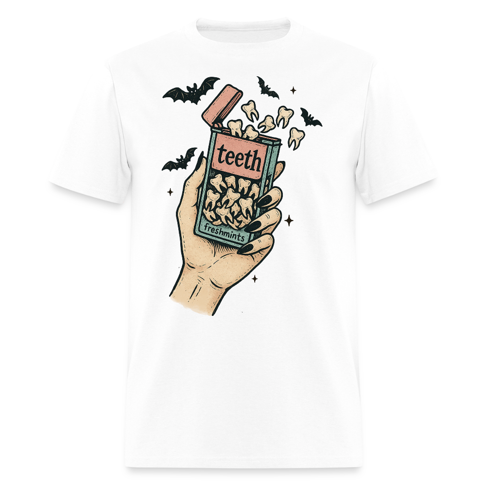 Halloween Dental Humor Funny Teeth Graphic T-Shirt - white