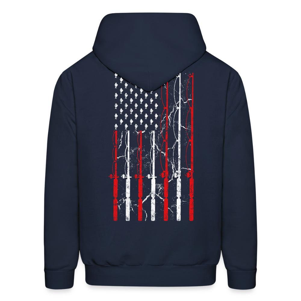 Patriotic Fishing American Flag Fisherman Hoodie - navy