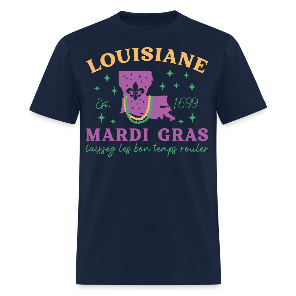 Louisiana State Pride Mardi Gras Tee Laissez Les Bon Temps Rouler T-shirt - navy