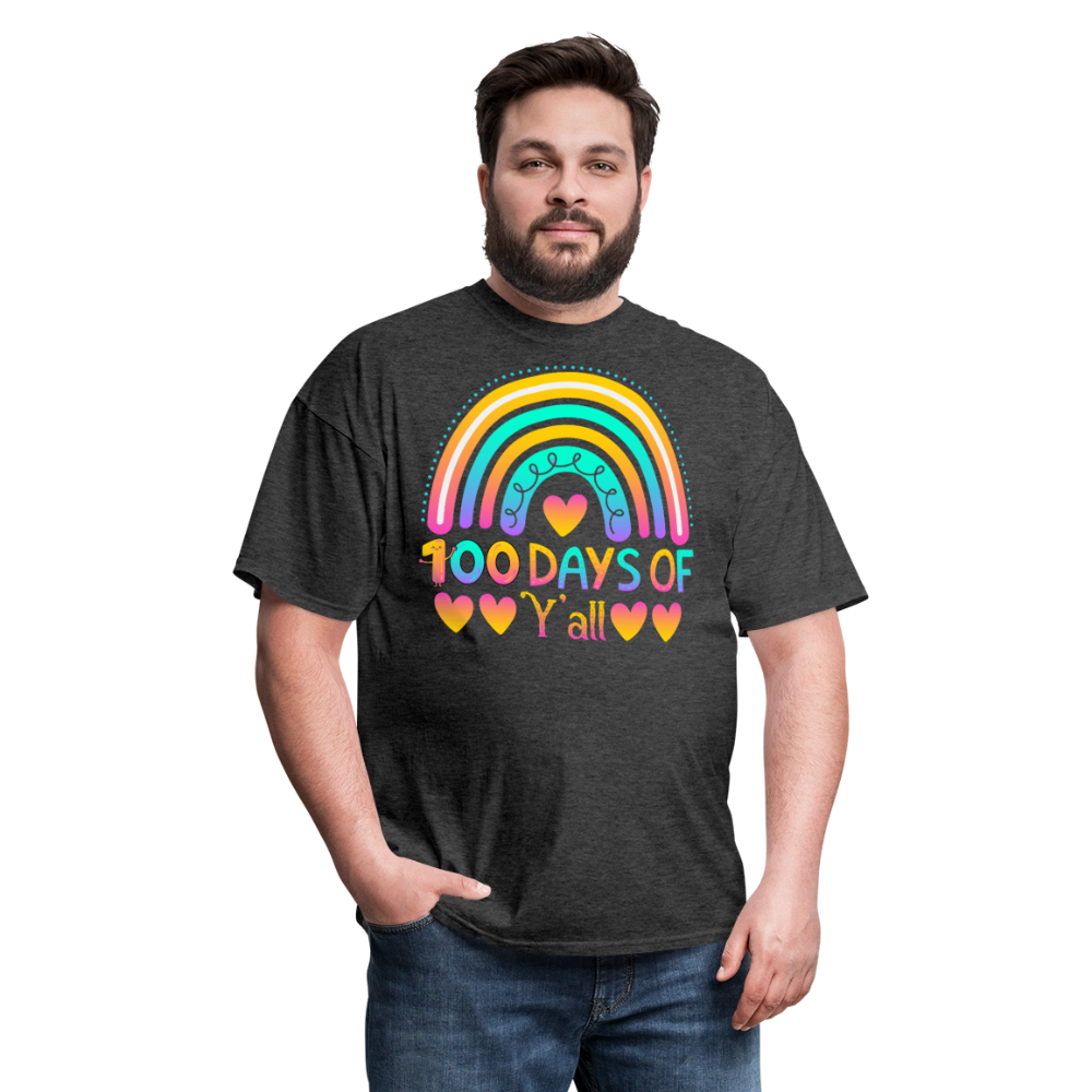 100 Days of School Shirt Rainbow & Hearts Design for Teachers Unisex T-Shirt - heather black
