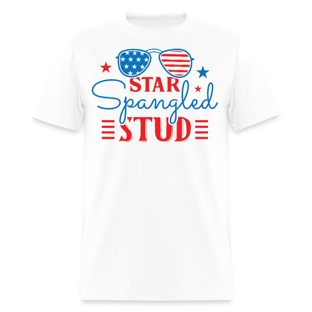 Star Spangled Stud Funny Patriotic T-Shirt - white