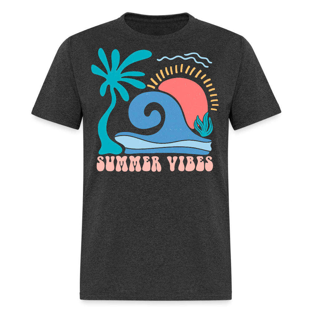 Retro Summer Vibes Sunset And Wave T-shirt - heather black