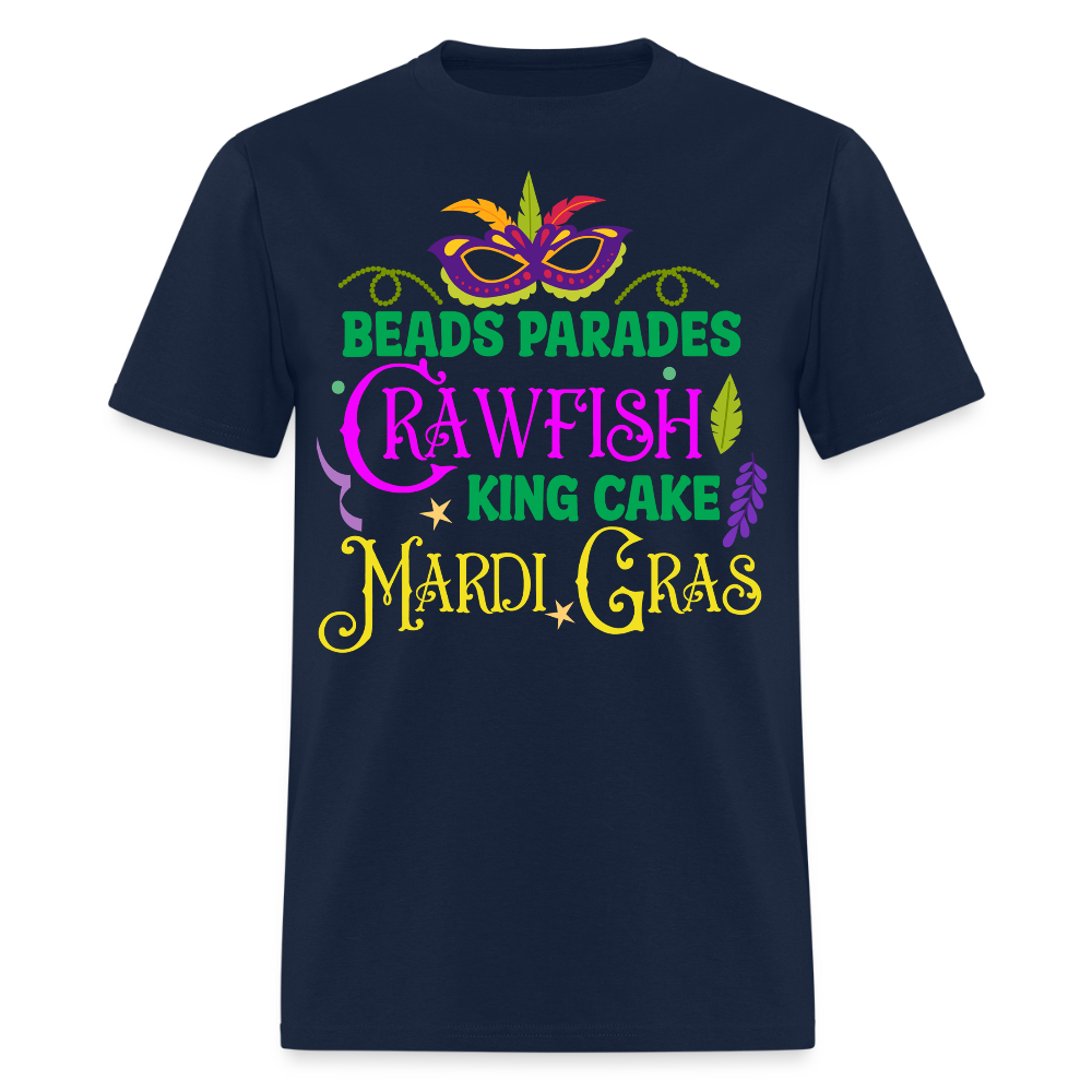 Beads and Crawfish Mardi Gras Tee New Orleans Festival T-shirt - navy