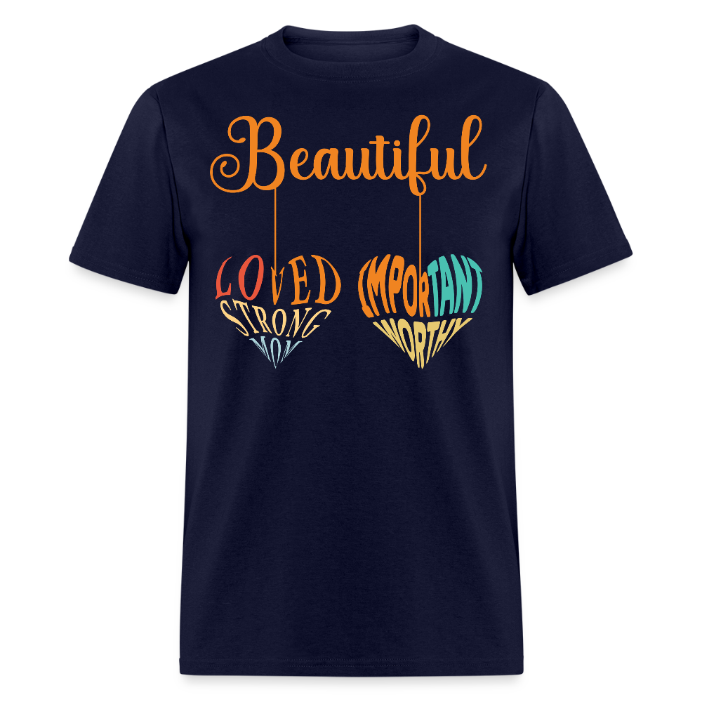 Empowering Words Tee Beautiful And Loved Graphic T-shirt - navy