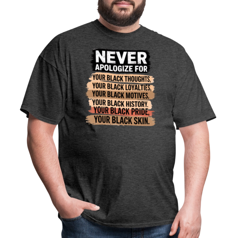 Never Apologize Black History Shirts Melanin Pride Unisex T-shirt - heather black