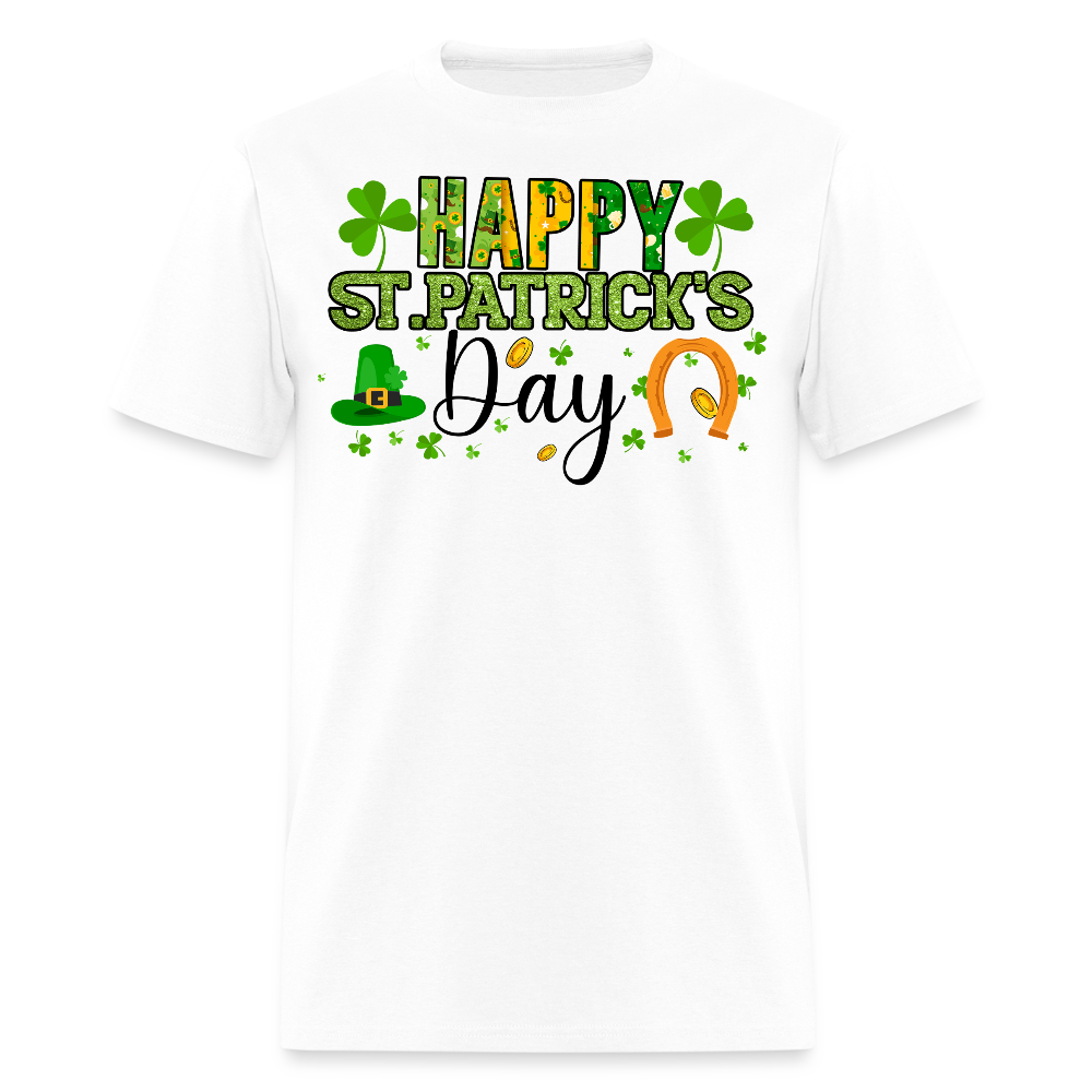 Irish-themed Holiday Graphic Tee Green Glitter St Paddy’s Day T-shirt - white