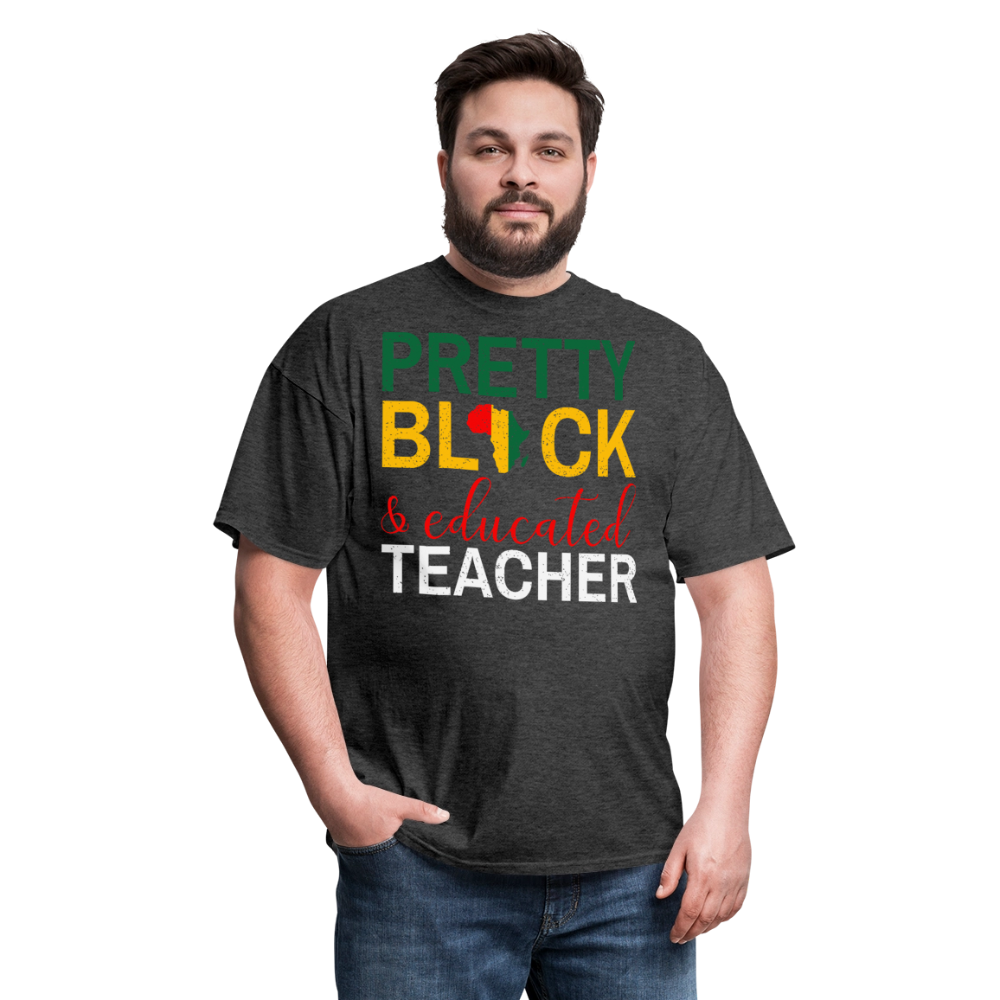 Teacher Appreciation Gift Pretty Black Educated Teacher T-shirt - heather black