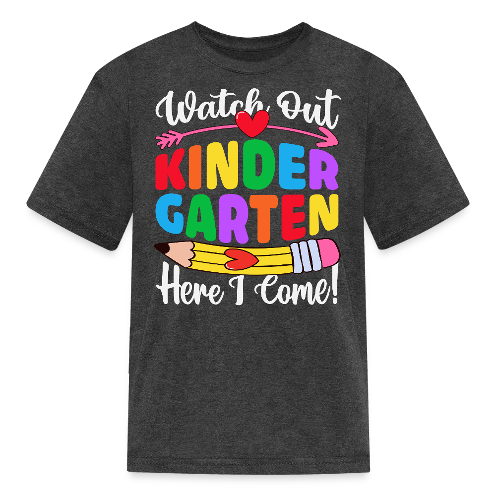 Watch Out Kindergarten Rainbow Pencil T-Shirt - heather black