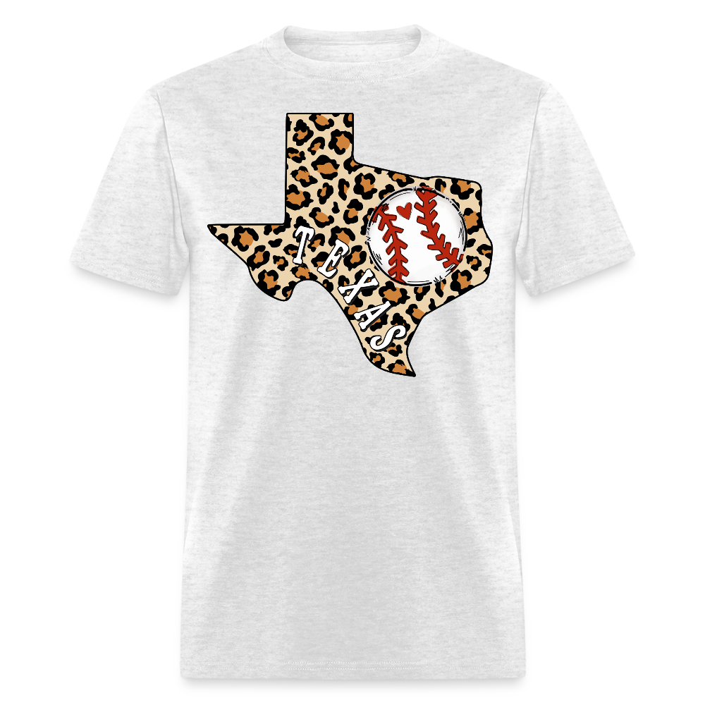 Texas Leopard Print Baseball Mom T-shirt - light heather gray