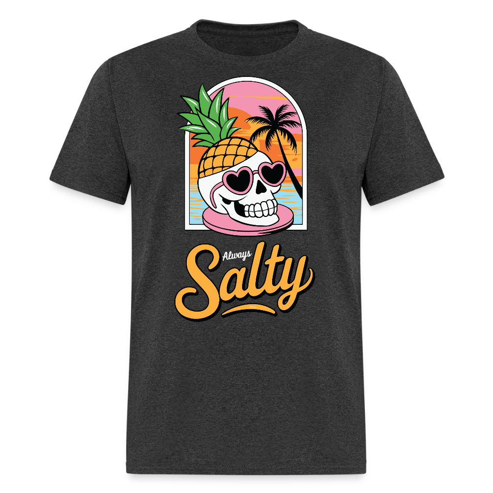 Always Salty Beach Retro Tropical Skull T-shirt - heather black