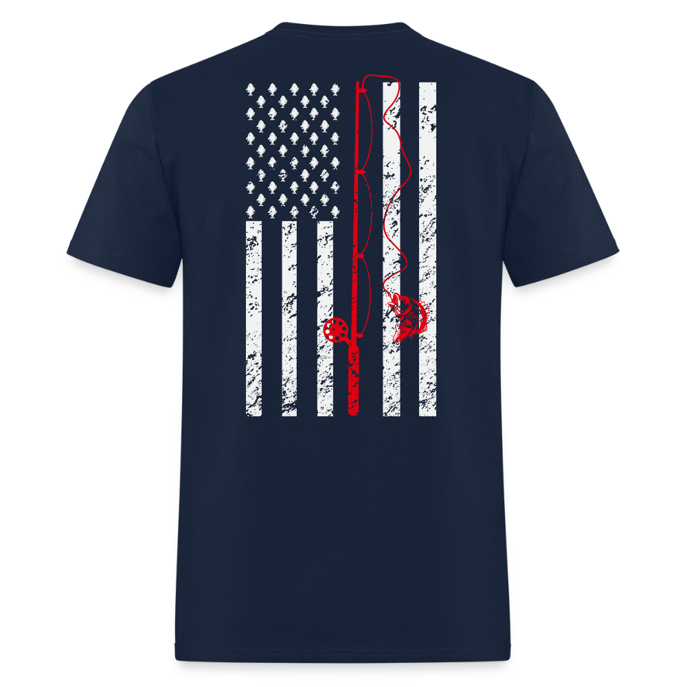Patriotic American Flag Fishing Rod T-Shirt - navy