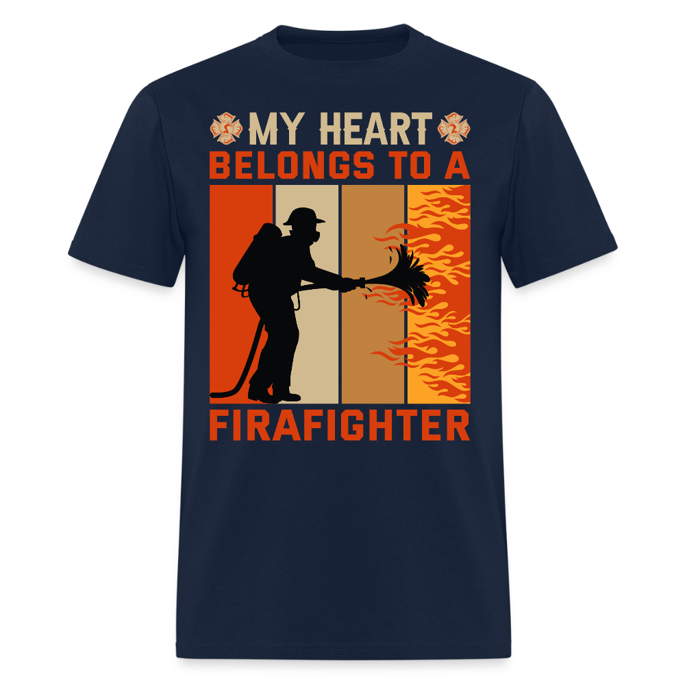 My Heart Belongs To A Firefighter Gift for Spouse T-Shirt - navy