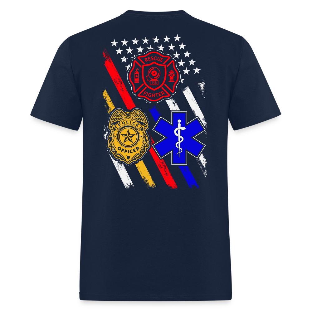 Police Firefighter EMS Support First Responders Flag T-Shirt - navy
