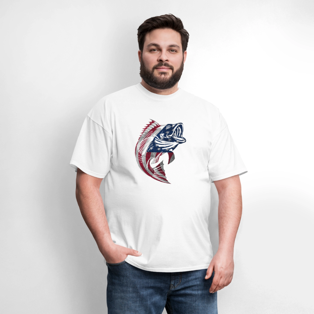 Patriotic Bass Fishing American Flag T-Shirt - white