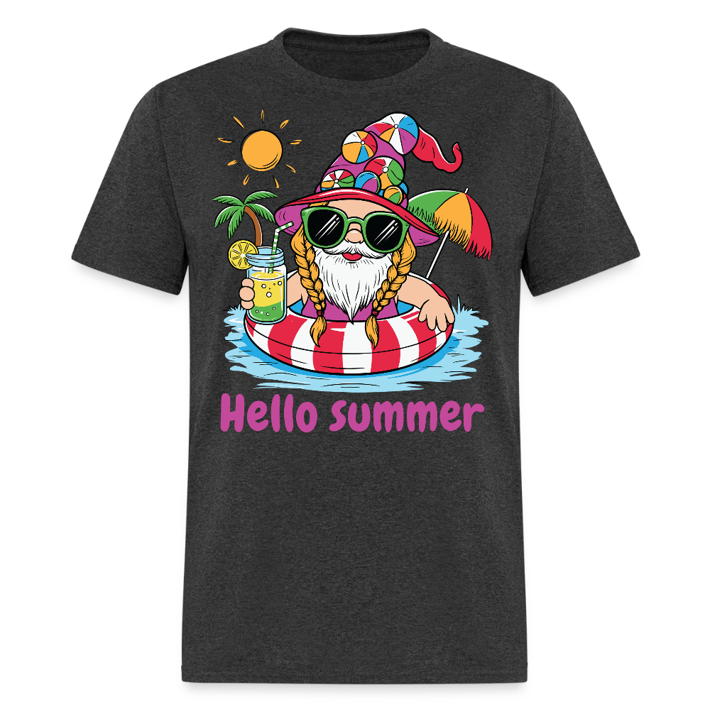 Funny Summer Gnome Drinking Lemonade T-shirt - heather black