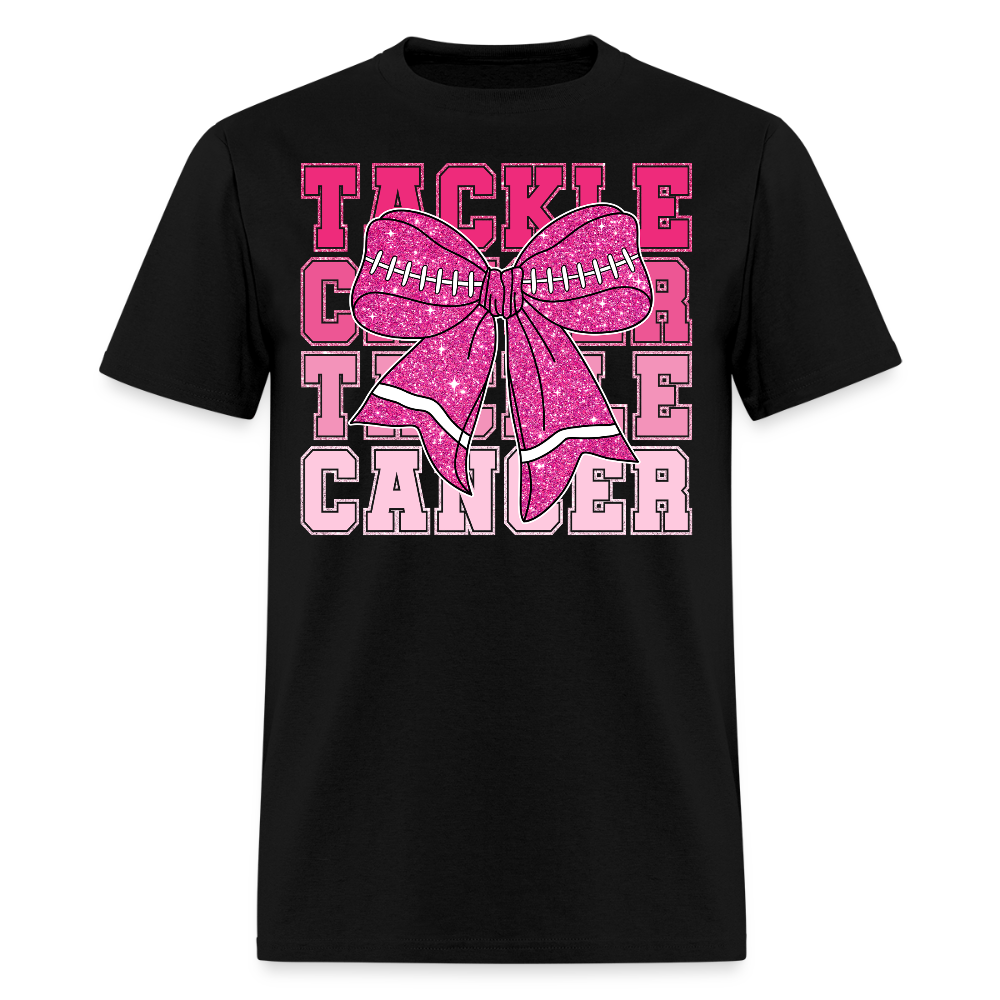 Pink Football Tackle Cancer T-Shirt - black