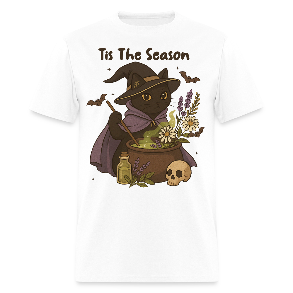 Tis The Season Halloween Cat Witch T-Shirt - white