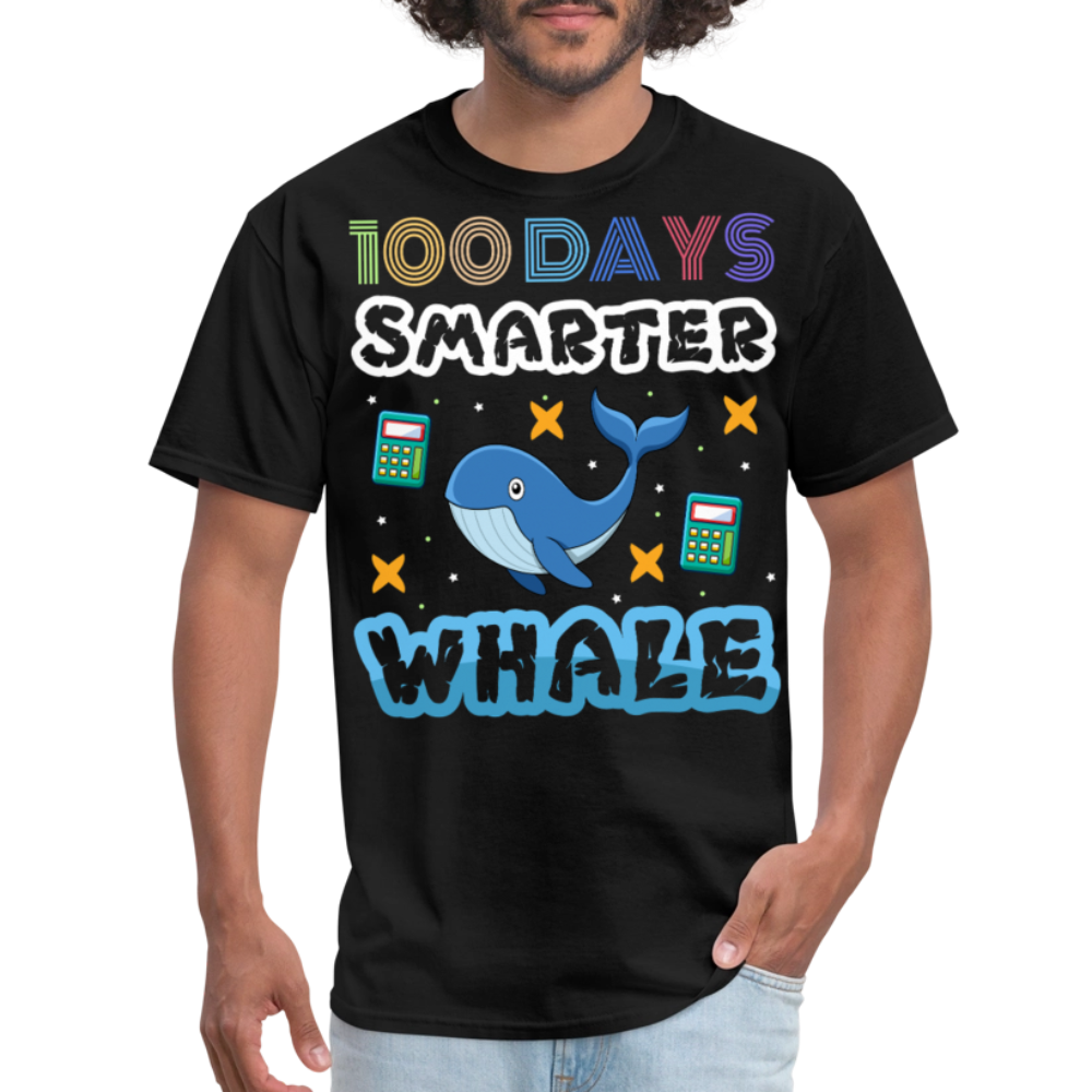 Cute Ocean Animal School Milestone Tee 100 Days Smarter Whale T-shirt - black