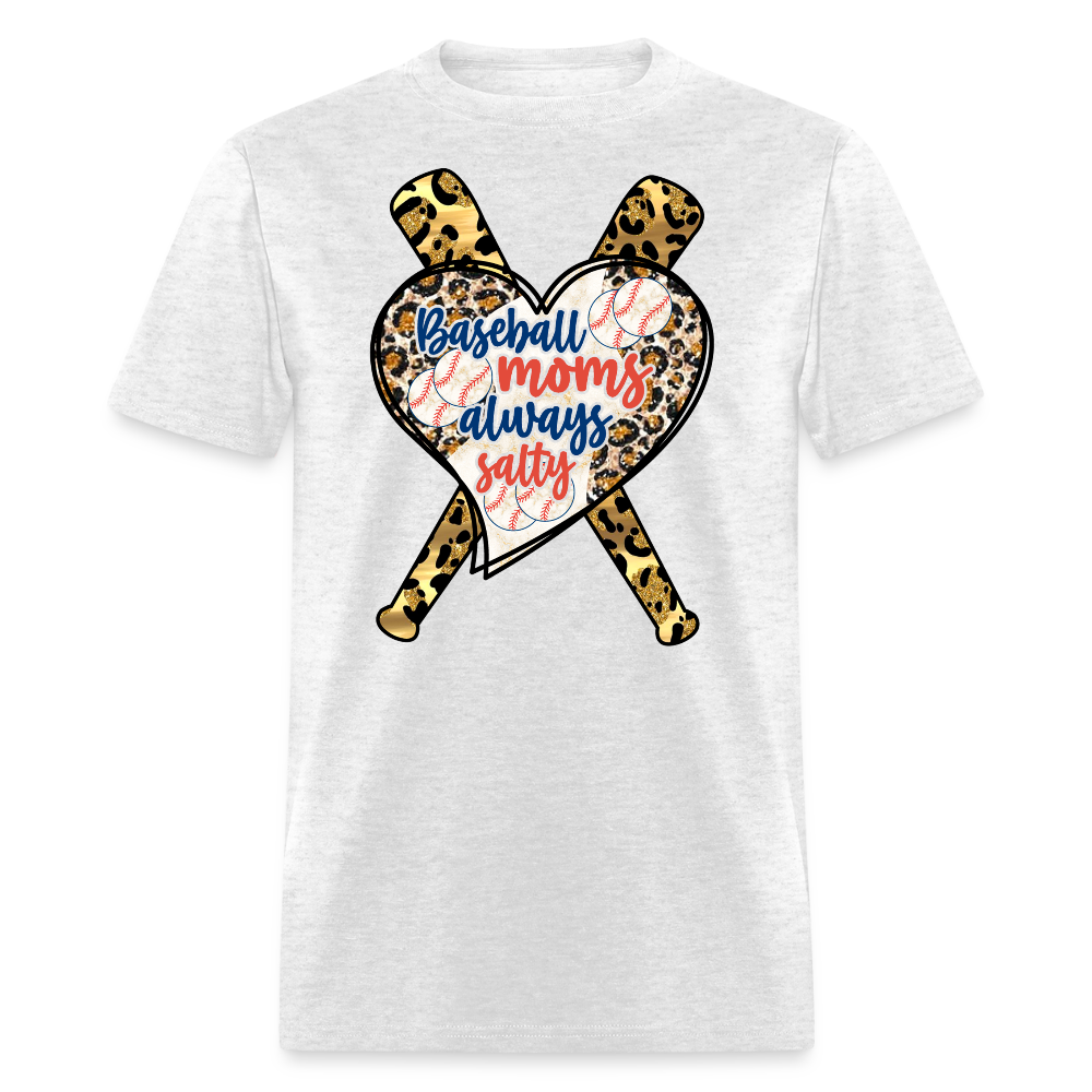 Baseball Mom Always Salty Leopard Print T-shirt - light heather gray