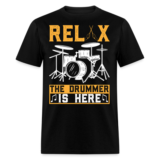 Relax The Drummer Is Here Cool Drum Kit T-shirt - black