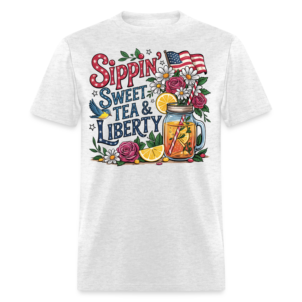 Sippin Sweet Tea And Liberty And Lemonade T-Shirt - light heather gray