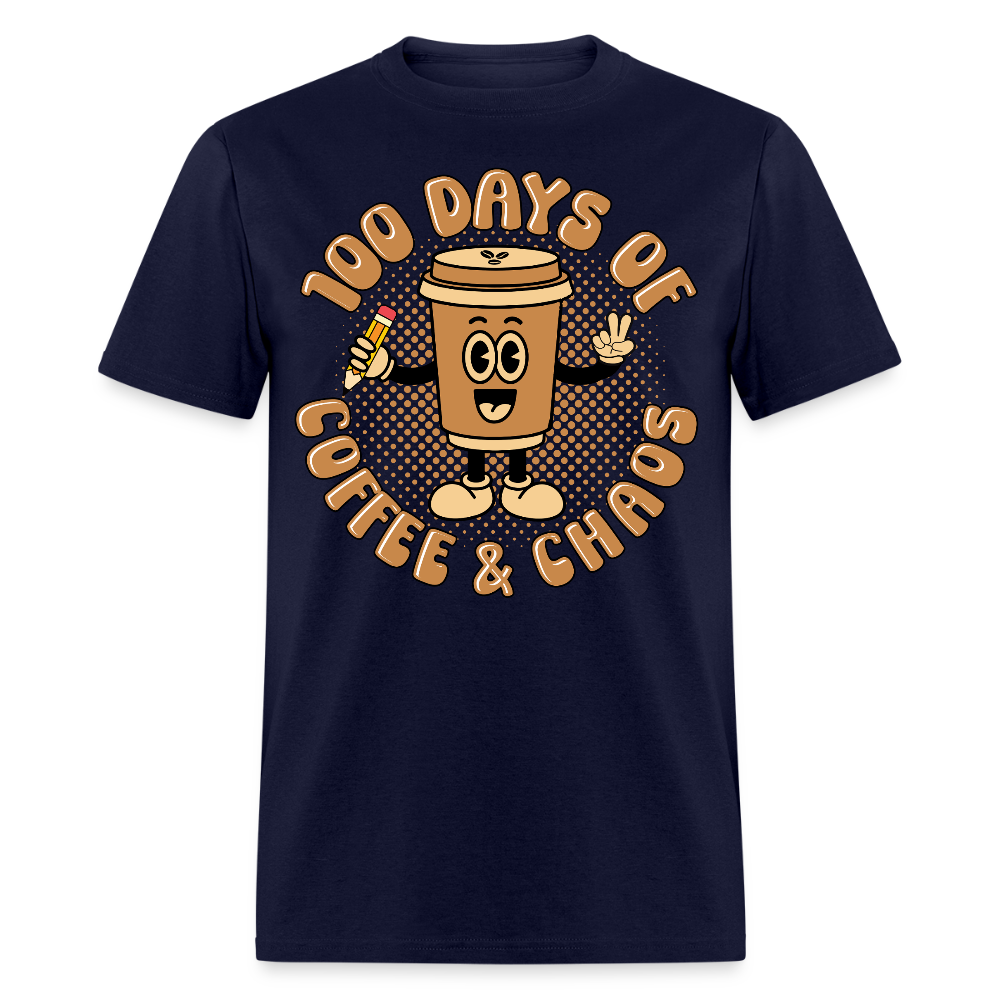 Teacher Caffeine Tee for School Days Coffee and Chaos T-shirt - navy