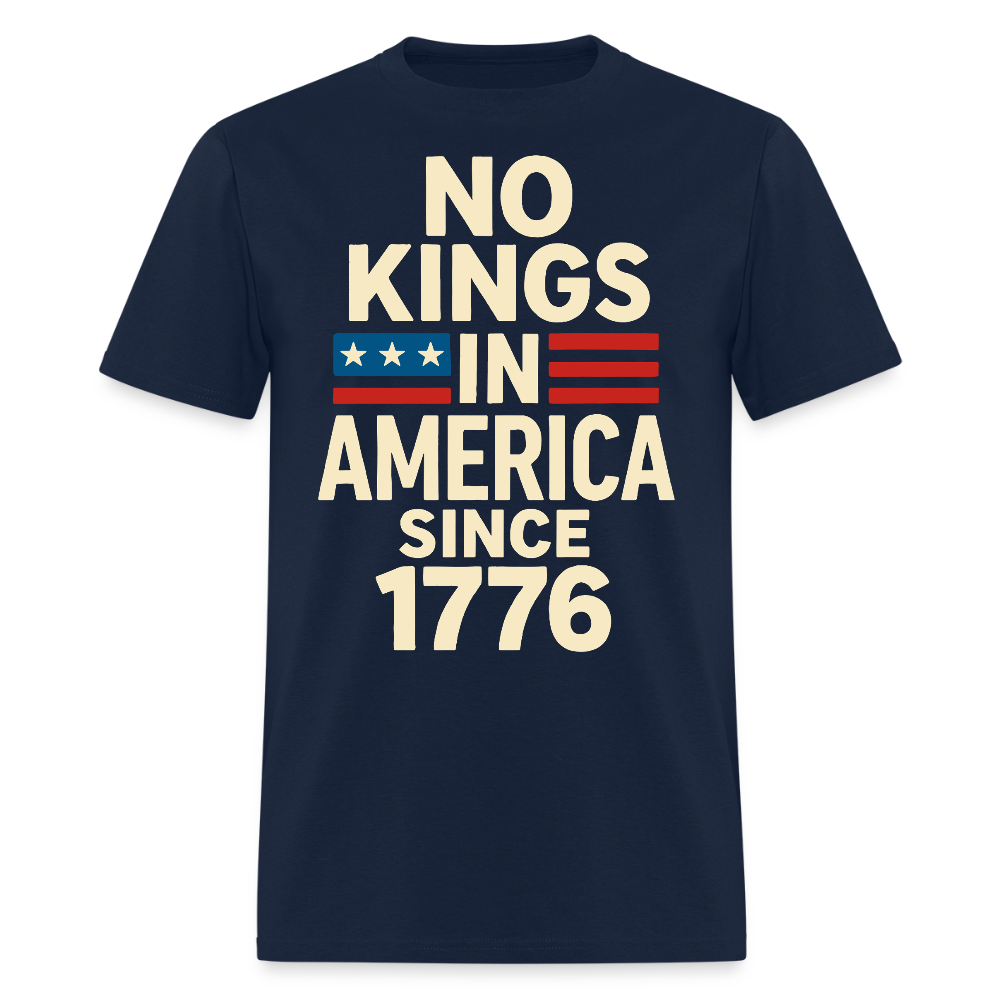 No Kings In America Patriotic Anti Monarchy T-Shirt - navy
