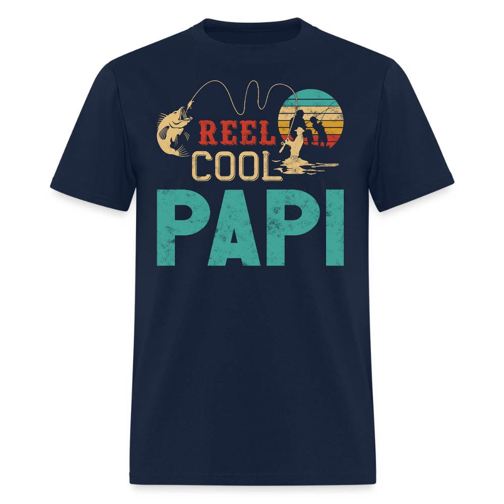 Reel Cool Papi Fishing Father's Day Gift For Fisherman Dad T-shirt - navy