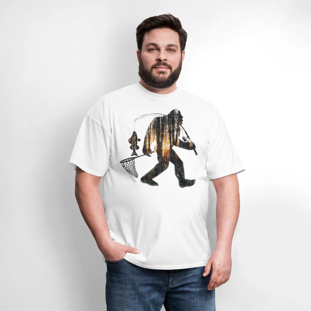 Bigfoot Fishing Tee Sasquatch Fisherman T-Shirt - white