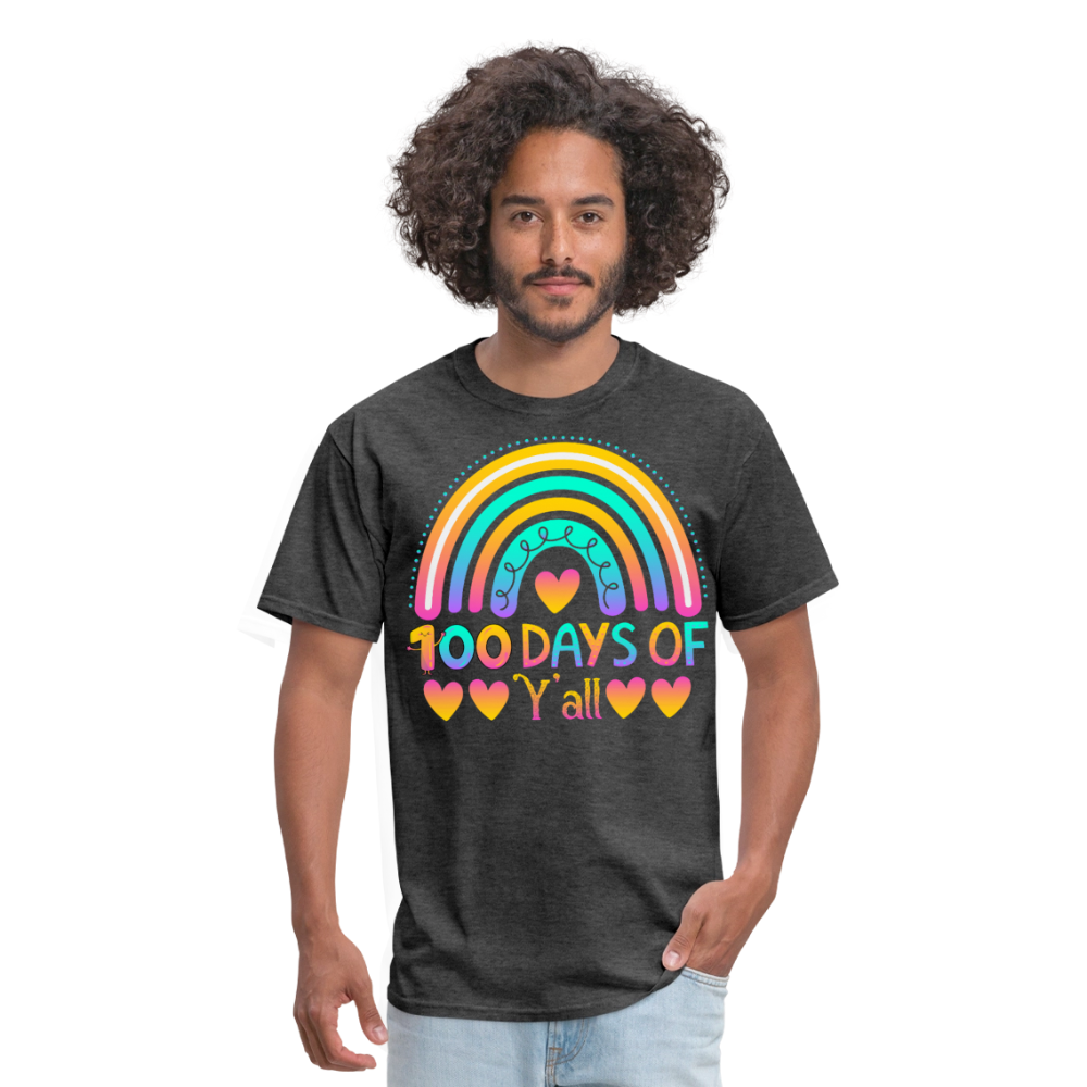 100 Days of School Shirt Rainbow & Hearts Design for Teachers Unisex T-Shirt - heather black