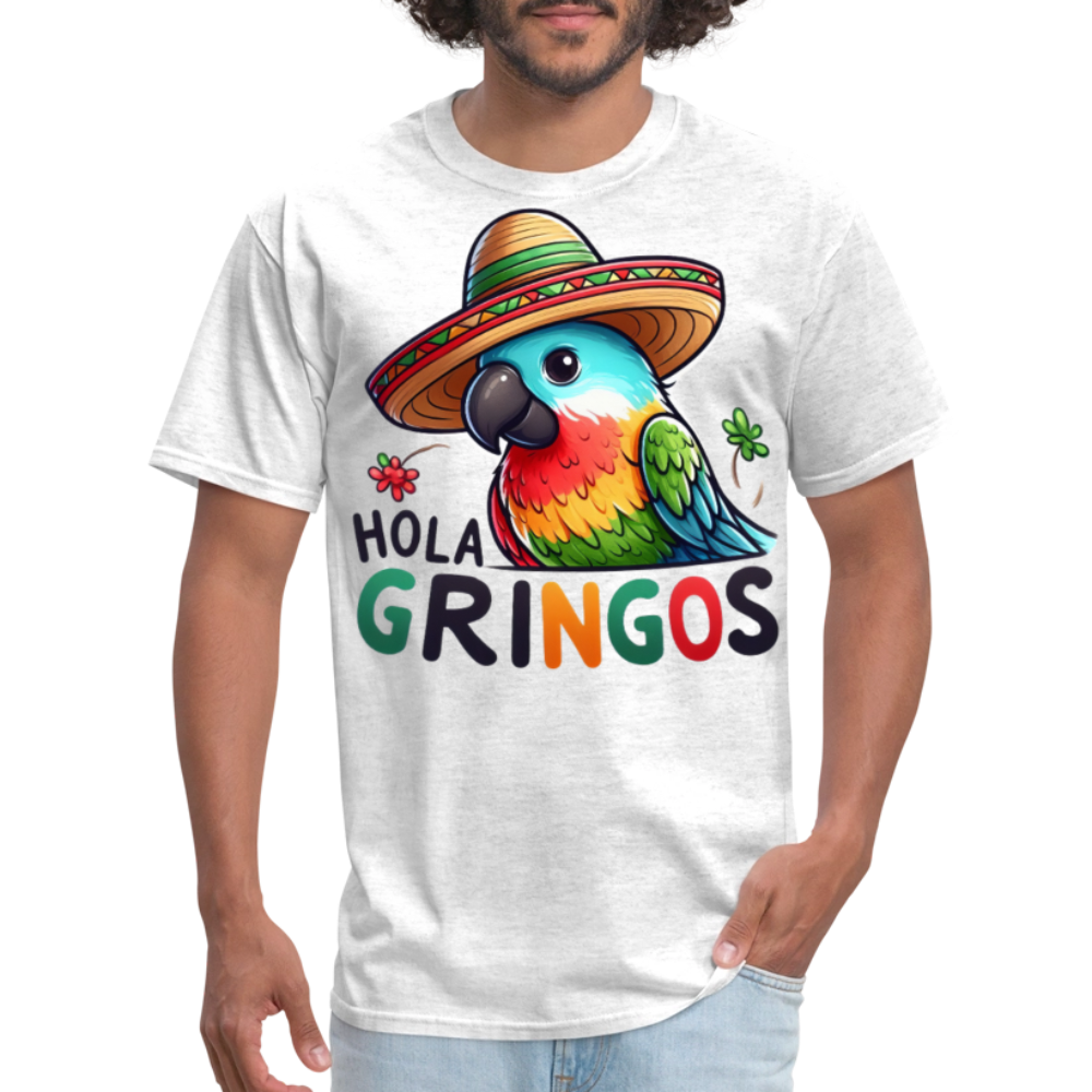 Hola Gringos Funny Bird Tee For Party Lovers Mexican Parrot T-shirt - light heather gray